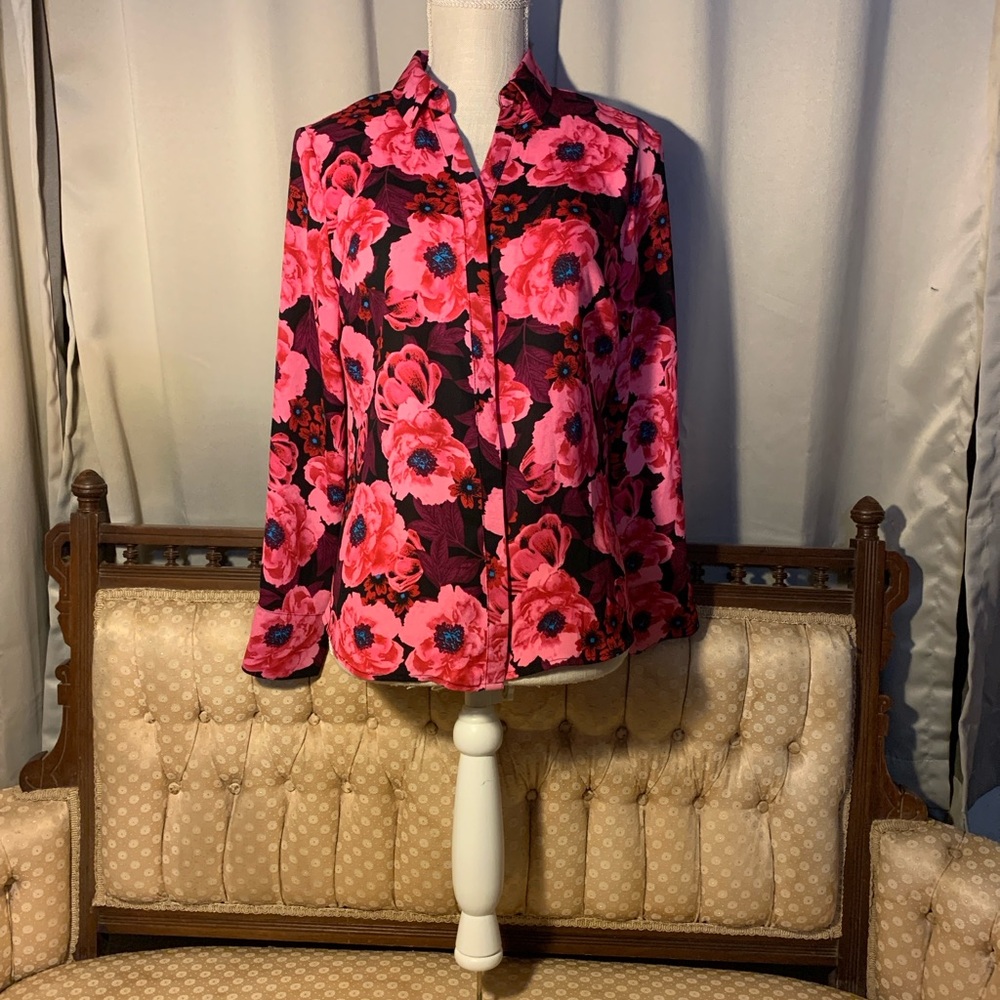 Worthington Pink and Black Floral Blouse